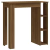 Barna tölgy színű szerelt fa bárasztal polccal 102x50x103,5 cm