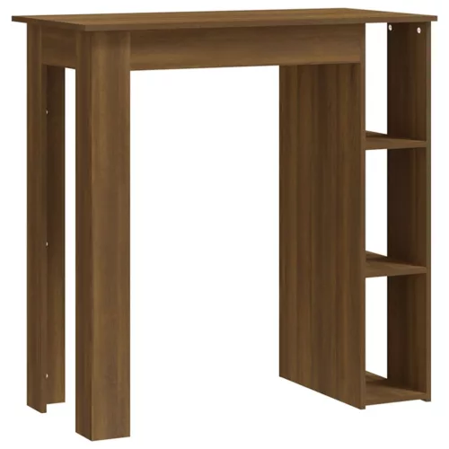 Barna tölgy színű szerelt fa bárasztal polccal 102x50x103,5 cm