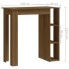 Barna tölgy színű szerelt fa bárasztal polccal 102x50x103,5 cm