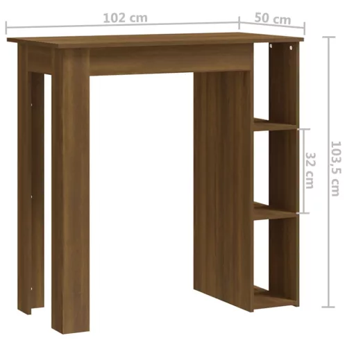 Barna tölgy színű szerelt fa bárasztal polccal 102x50x103,5 cm