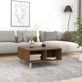   Barna tölgyszínű szerelt fa dohányzóasztal 60 x 60 x 30 cm