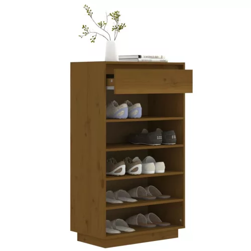 Mézbarna tömör fenyőfa cipősszekrény 60 x 34 x 105 cm