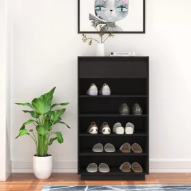 Fekete tömör fenyőfa cipősszekrény 60 x 34 x 105 cm