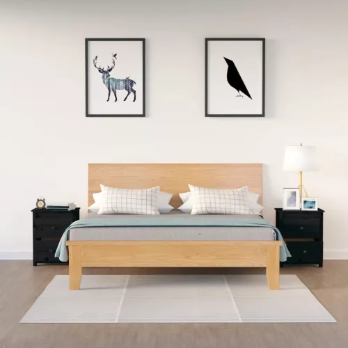 2 darab fekete tömör fenyőfa éjjeliszekrény 50x35x61,5 cm