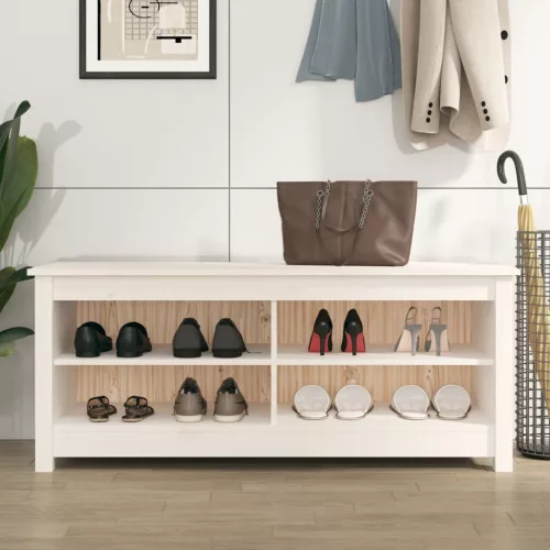 Fehér tömör fenyőfa cipőtároló pad 110 x 38 x 45,5 cm