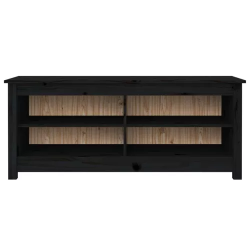 Fekete tömör fenyőfa cipőtároló pad 110 x 38 x 45,5 cm
