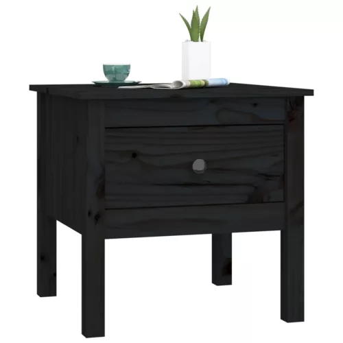 2 db fekete tömör fenyőfa kisasztal 50 x 50 x 49 cm