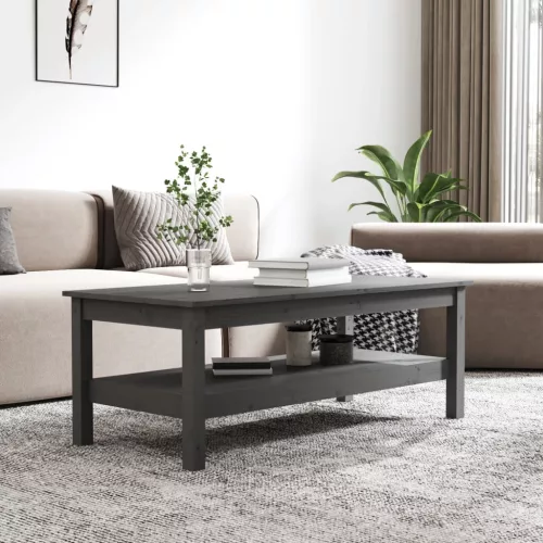 Szürke tömör fenyőfa dohányzóasztal 110 x 50 x 40 cm
