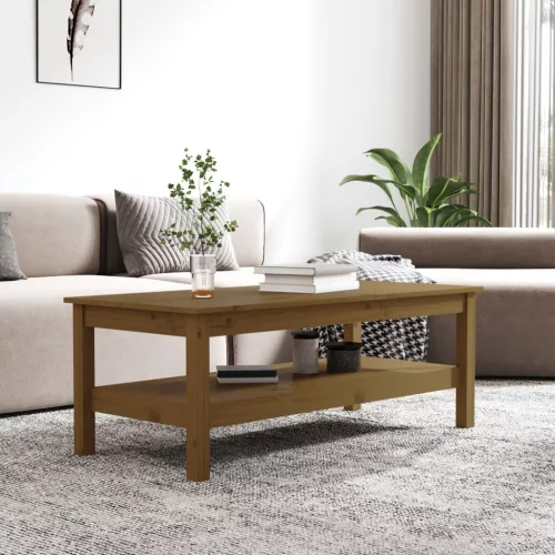 Mézbarna tömör fenyőfa dohányzóasztal 110 x 50 x 40 cm