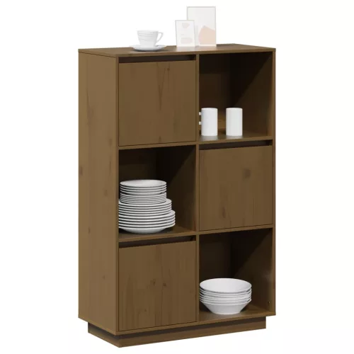Mézbarna tömör fenyőfa magasszekrény 74x35x117 cm