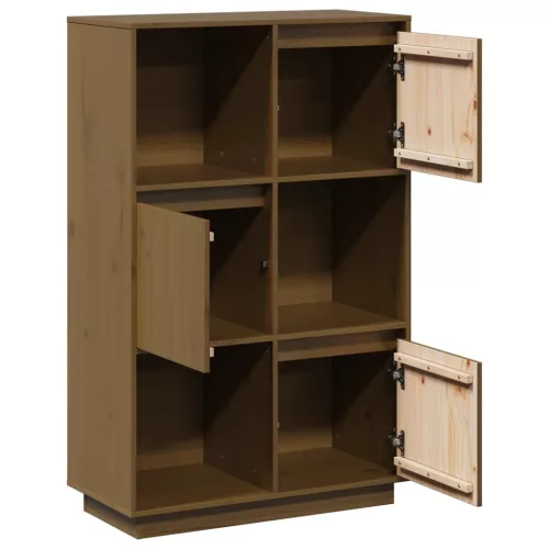 Mézbarna tömör fenyőfa magasszekrény 74x35x117 cm