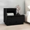 2 db fekete tömör fenyőfa éjjeliszekrény 60 x 34 x 51 cm
