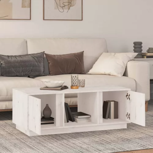 Fehér tömör fenyőfa dohányzóasztal 110x50x40 cm