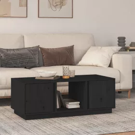 Fekete tömör fenyőfa dohányzóasztal 110x50x40 cm