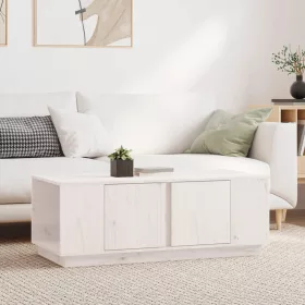 Fehér tömör fenyőfa dohányzóasztal 110x50x40 cm