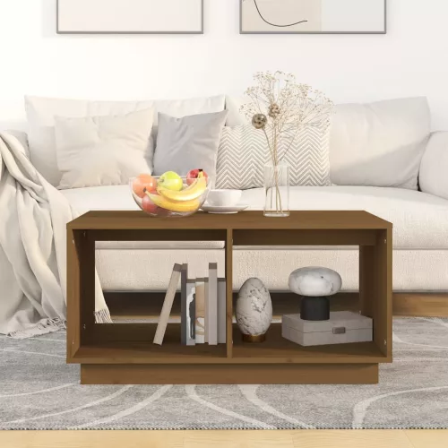 Mézbarna tömör fenyőfa dohányzóasztal 80 x 50 x 40 cm