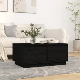 Fekete tömör fenyőfa dohányzóasztal 80x50x35 cm