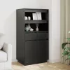 Fekete tömör fenyőfa magasszekrény 60x40x116,5 cm