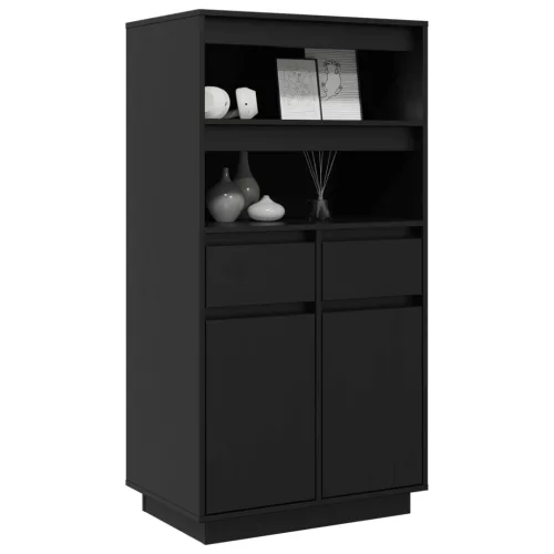 Fekete tömör fenyőfa magasszekrény 60x40x116,5 cm