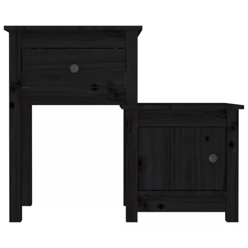 2 darab fekete tömör fenyőfa éjjeliszekrény 79,5 x 38 x 65,5 cm