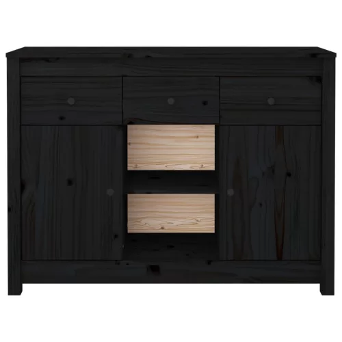 Fekete tömör fenyőfa tálalószekrény 100x35x74,5 cm