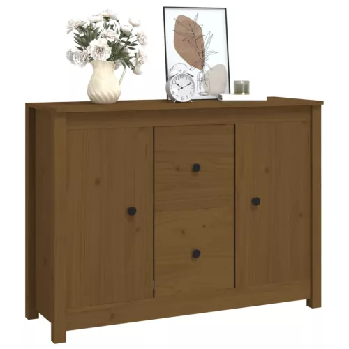 Mézbarna tömör fenyőfa tálalószekrény 100 x 35 x 74 cm