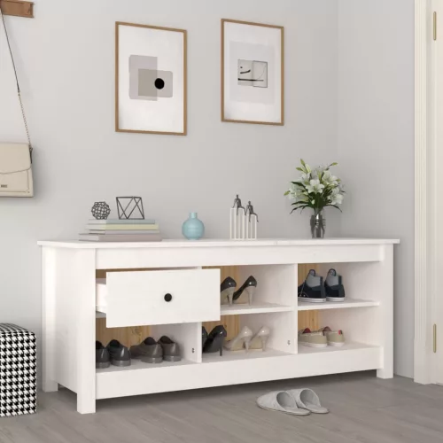 Fehér tömör fenyőfa cipősszekrény 110 x 38 x 45,5 cm