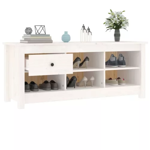 Fehér tömör fenyőfa cipősszekrény 110 x 38 x 45,5 cm