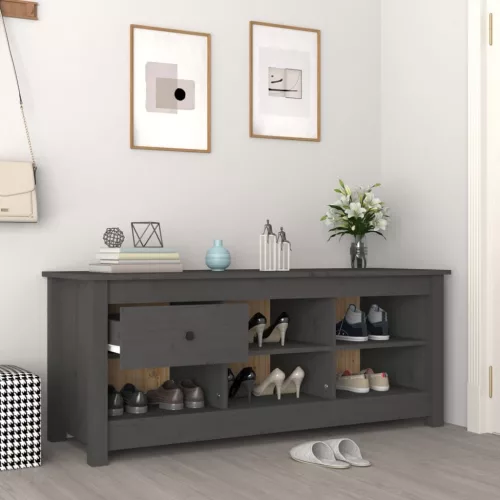 Szürke tömör fenyőfa cipősszekrény 110 x 38 x 45,5 cm