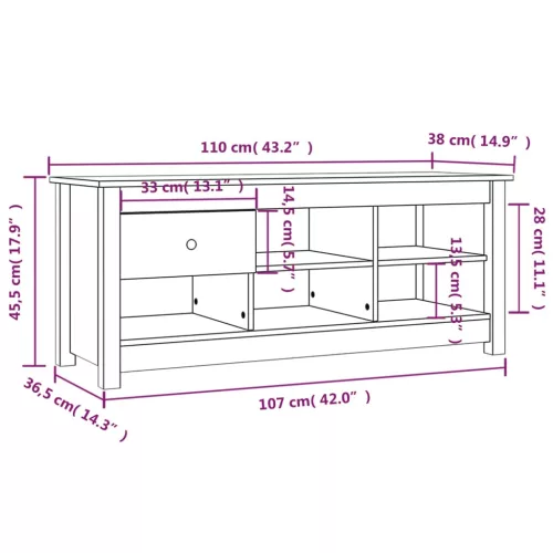 Szürke tömör fenyőfa cipősszekrény 110 x 38 x 45,5 cm