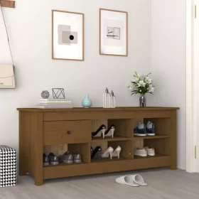   Mézbarna tömör fenyőfa cipősszekrény 110 x 38 x 45,5 cm