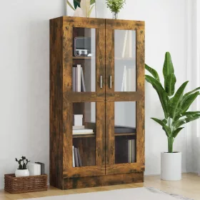   Füstös tölgy színű szerelt fa vitrinszekrény 82,5x30,5x150 cm