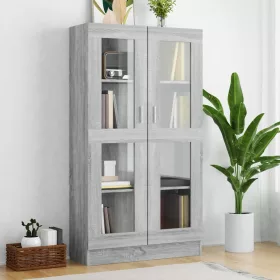   Szürke sonoma színű szerelt fa vitrinszekrény 82,5x30,5x150 cm