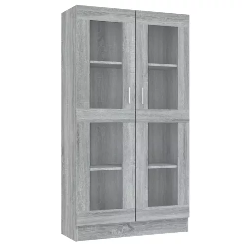 Szürke sonoma színű szerelt fa vitrinszekrény 82,5x30,5x150 cm