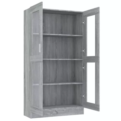 Szürke sonoma színű szerelt fa vitrinszekrény 82,5x30,5x150 cm