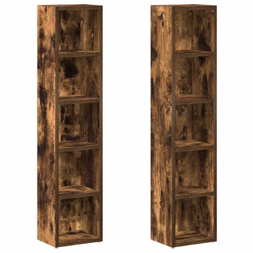 2 db füstös tölgy színű szerelt fa CD-szekrény 21x16x93,5 cm