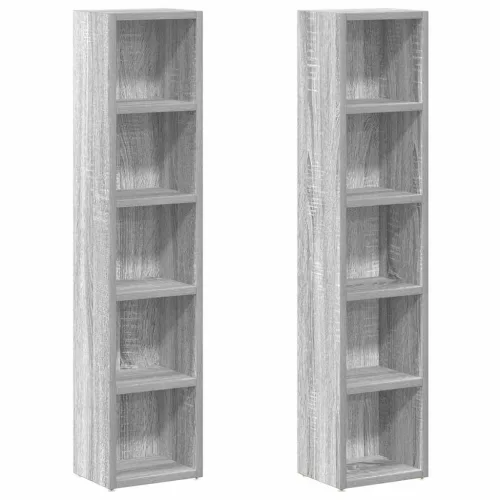 2 db szürke sonoma színű szerelt fa CD-szekrény 21x16x93,5 cm