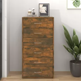   Füstös tölgy színű szerelt fa komód 6 fiókkal 50 x 34 x 96 cm