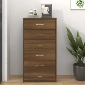   Barna tölgy színű szerelt fa komód 6 fiókkal 50 x 34 x 96 cm