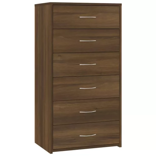 Barna tölgy színű szerelt fa komód 6 fiókkal 50 x 34 x 96 cm