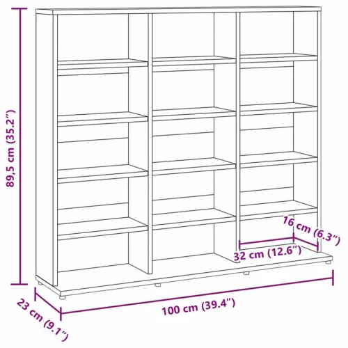 Szürke sonoma színű szerelt fa CD-szekrény 100 x 23 x 89,5 cm