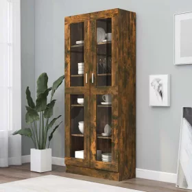   Füstös tölgyszínű szerelt fa vitrinszekrény 82,5x30,5x185 cm