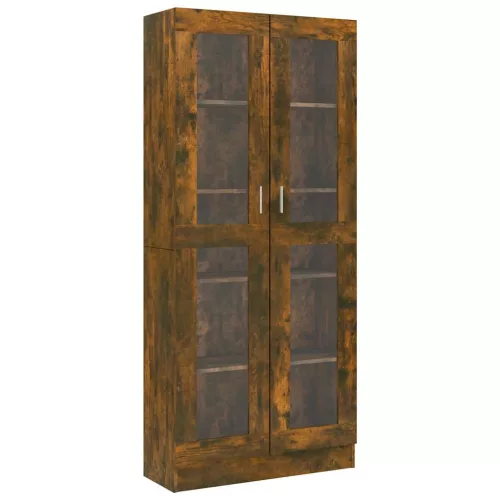 Füstös tölgyszínű szerelt fa vitrinszekrény 82,5x30,5x185 cm