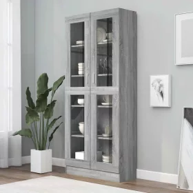 Szürke sonoma szerelt fa vitrinszekrény 82,5x30,5x185 cm