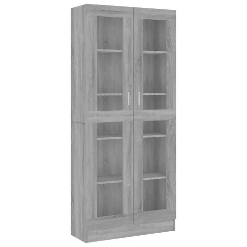 Szürke sonoma szerelt fa vitrinszekrény 82,5x30,5x185 cm