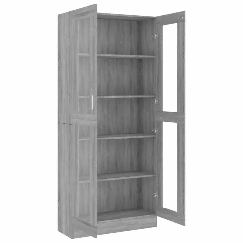 Szürke sonoma szerelt fa vitrinszekrény 82,5x30,5x185 cm