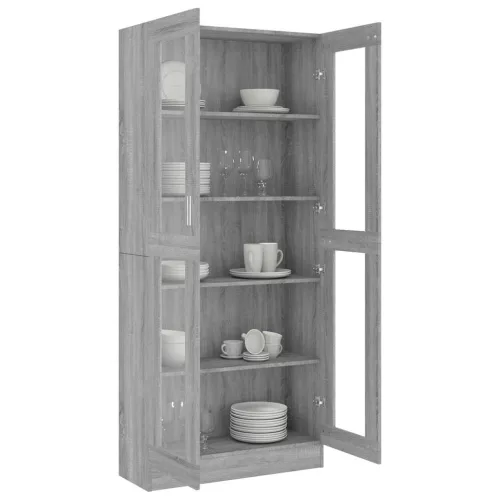 Szürke sonoma szerelt fa vitrinszekrény 82,5x30,5x185 cm