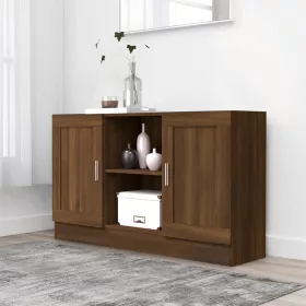   Kézműves tölgy színű szerelt fa tálalószekrény 120x30,5x70 cm
