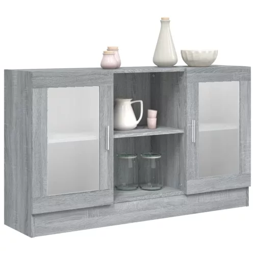 Szürke sonoma színű szerelt fa vitrinszekrény 120x30,5x70 cm