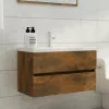 Füstös tölgy színű szerelt fa mosdószekrény 80 x 38,5 x 45 cm